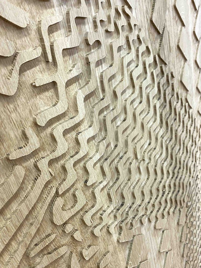 detailansicht, geometrische CNC Fräsarbeit für den Interior Innenausbau